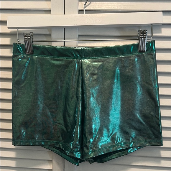 black jacky Pants - #1451+Shiny Green Metallic Shorts